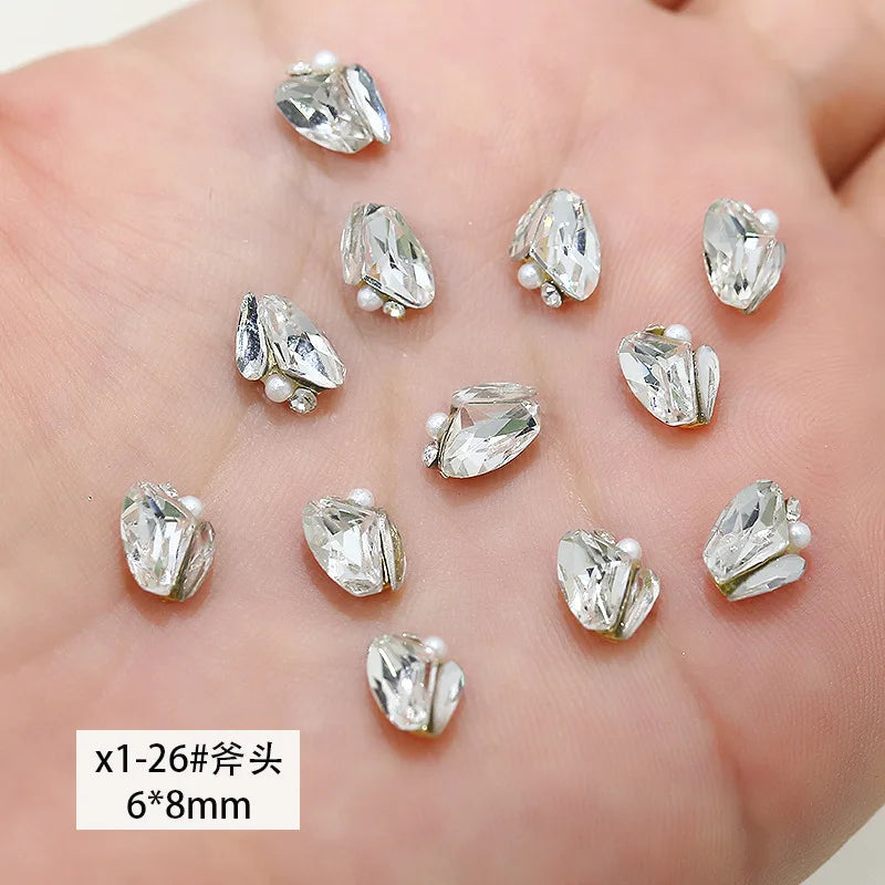 Luxury Stacked Nail Arts Accessories Mini Heart-shaped Axe-shaped Designs Nail Charms Pearl Rhinestones For 3D Nails Decorations