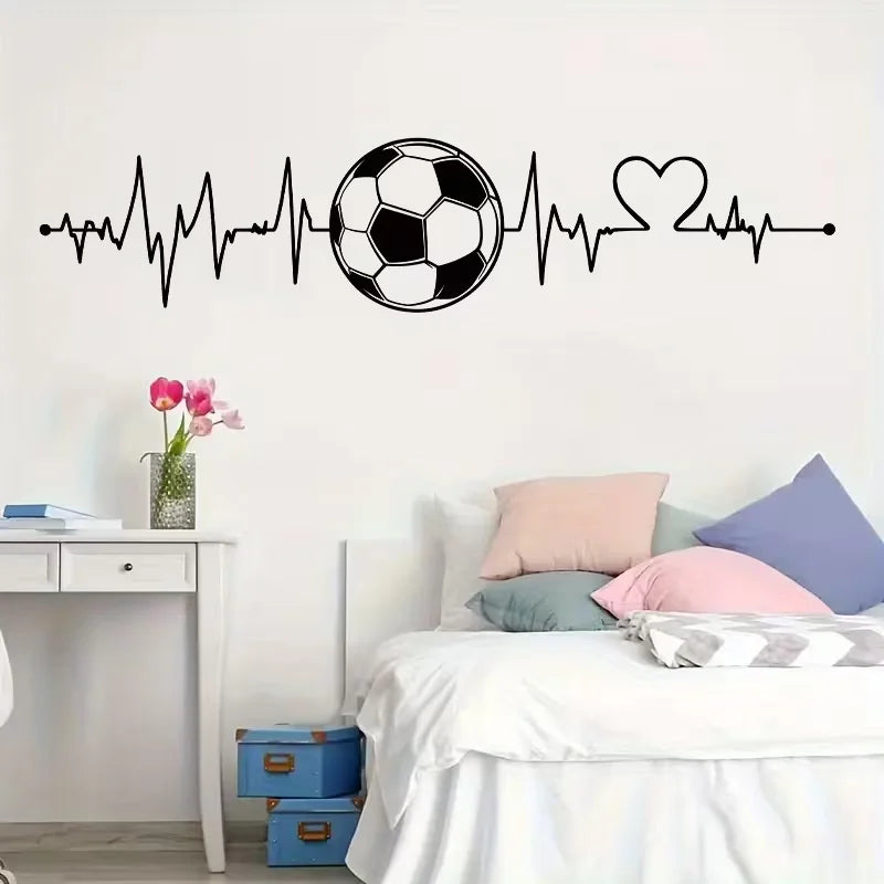Contemporary Retro Football Sticker - Self-Adhesive Vinyl Decal with EKG Line Design, Black & White Heart Patterns, Perfect for