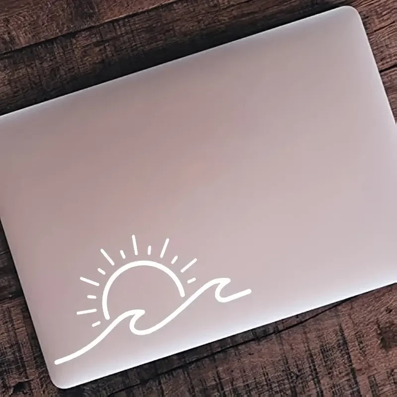 Beach-Ready Car Accessories: Sun & Wave Vinyl Stickers for Your Bumper, Truck, or Notebook!