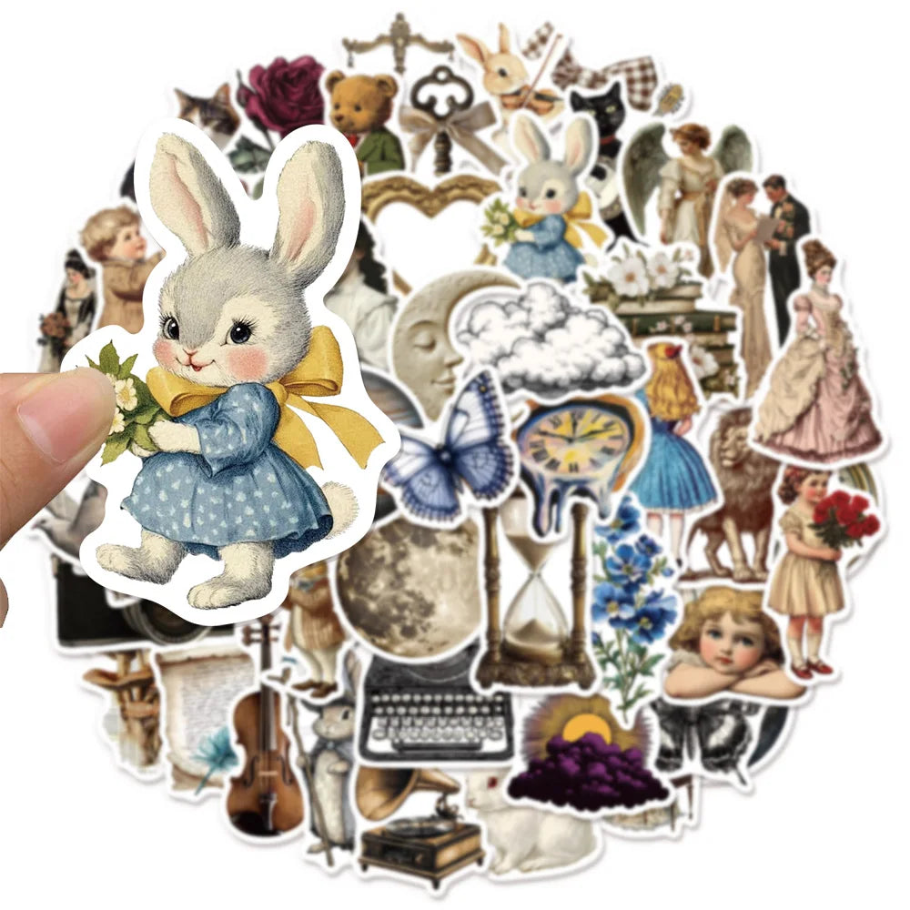 50PCS Retro Art Aesthetic Graffiti Stickers DIY Manual Tags Bookroll Notebook Tablet Toy Stickers