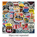 50PCS Classic US Route 66 Stickers, Student Stationery Laptop Helmet Skateboard Decorative Art Waterproof Sticker