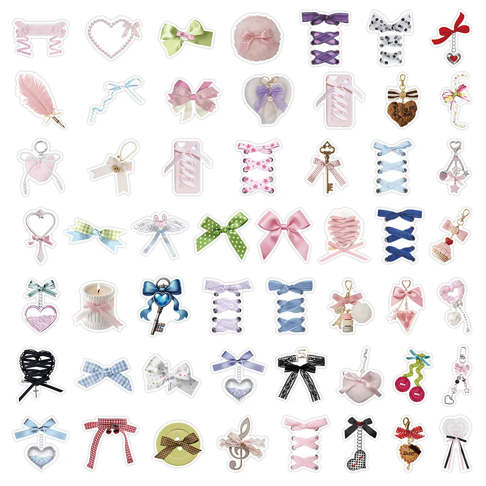 50-Pack Waterproof Butterfly Knots Stickers Cartoon DIY Decorations for Girls Stationery Box Notebook Luggage