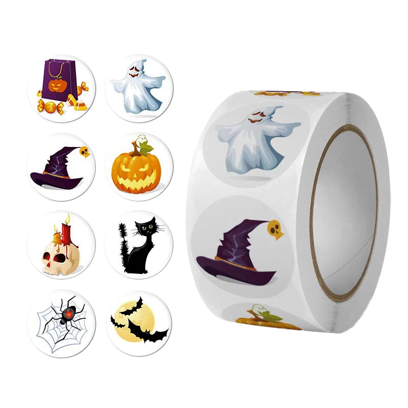 500Pcs Round Cartoon Halloween Day/All Saints'Day Stickers 2.5cm/1'' Roll DlY Craft Decoration Scrapbook Label Gift Sealing