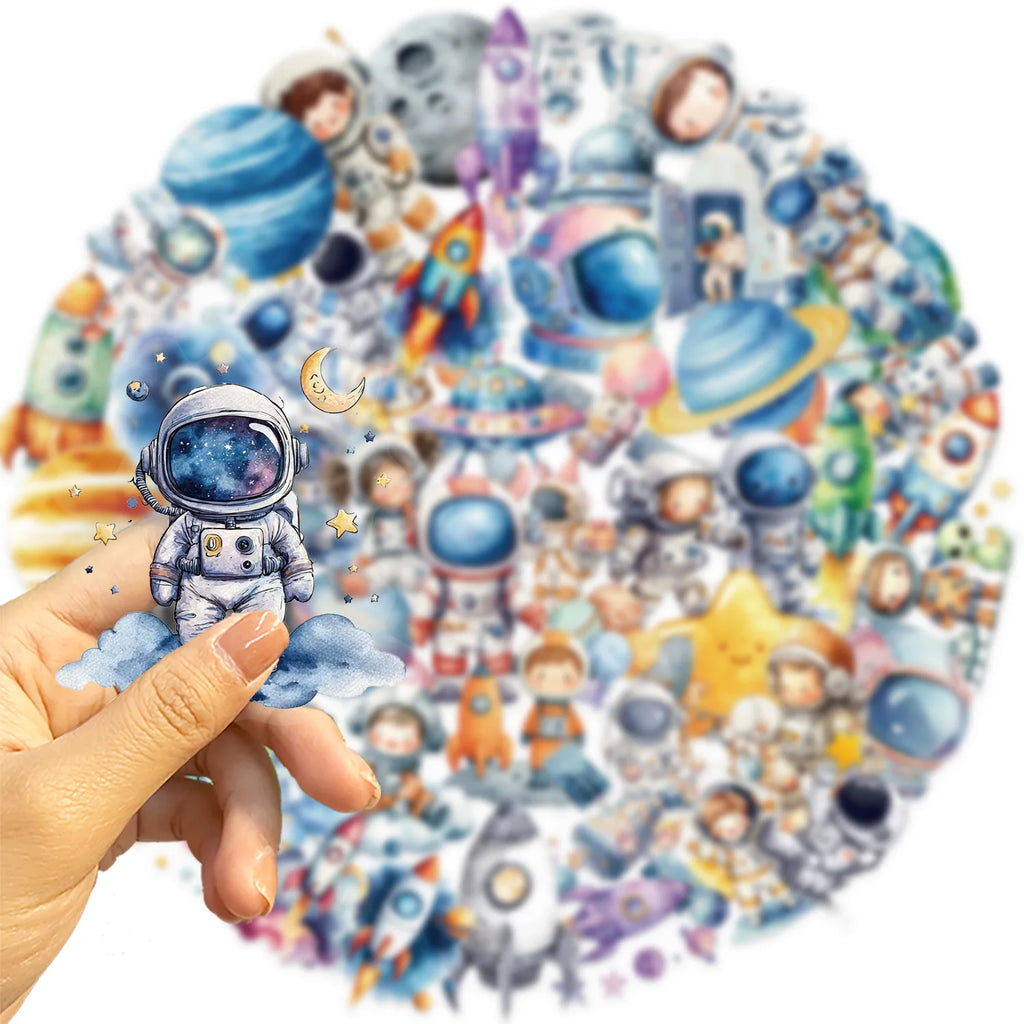 50/100Pcs Clear Cartoon Space Astronaut Waterproof Stickers DIY for Suitcase Phone Stationery Box Notebook Desk Cup Eco-Friendly