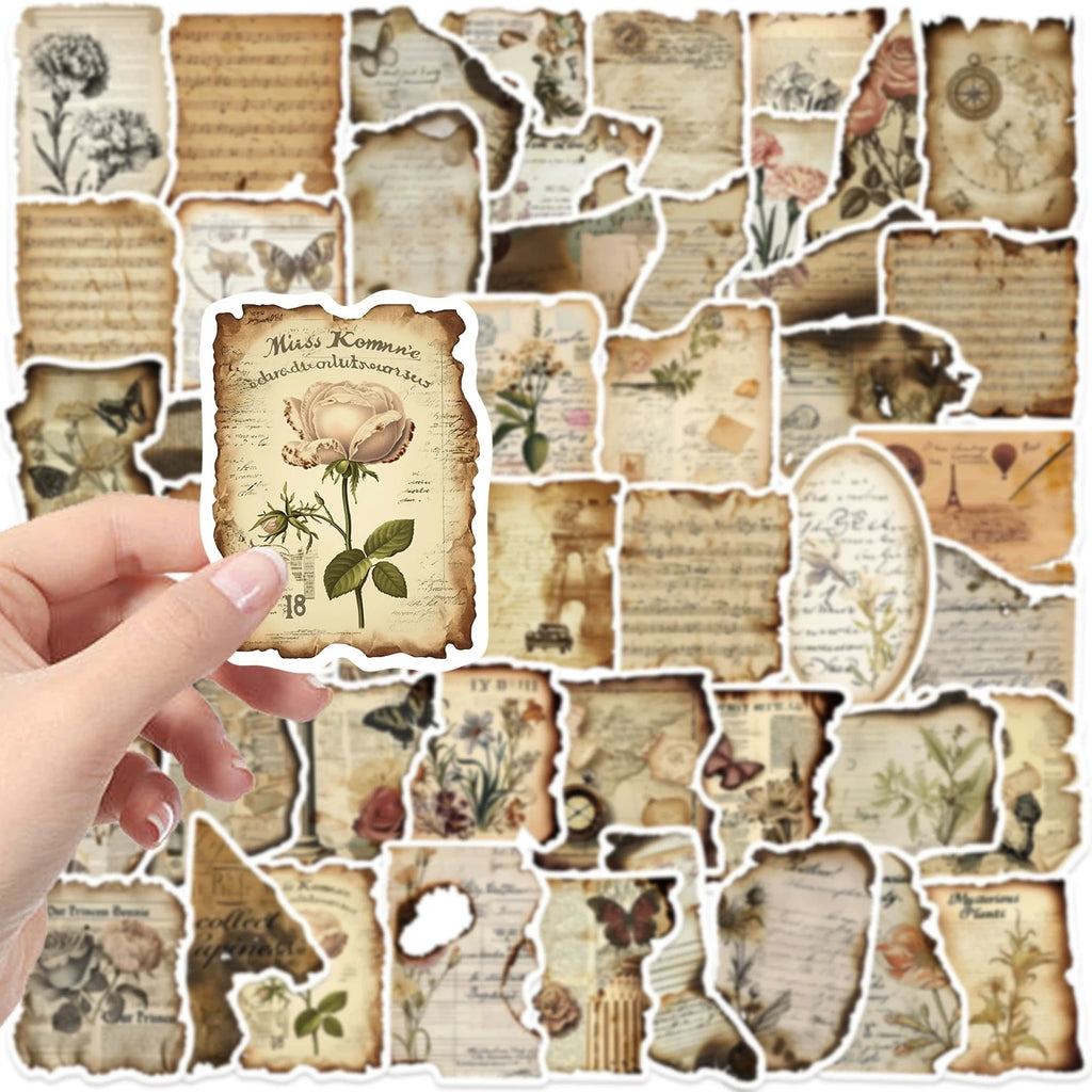 50/100PCS Cute Cartoon Retro Burnt Fragments Graffiti Waterproof Stickers Decor for Notebook Stationery Helmet Skateboard