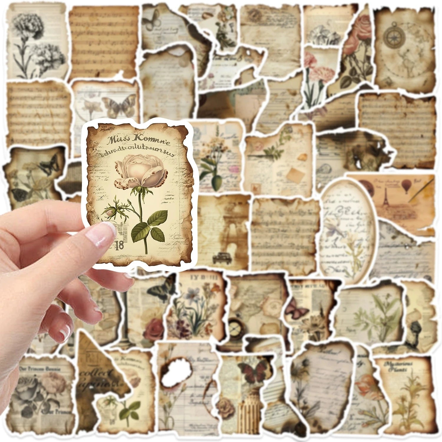 50/100PCS Cute Cartoon Retro Burnt Fragments Graffiti Waterproof Stickers Decor for Notebook Stationery Helmet Skateboard
