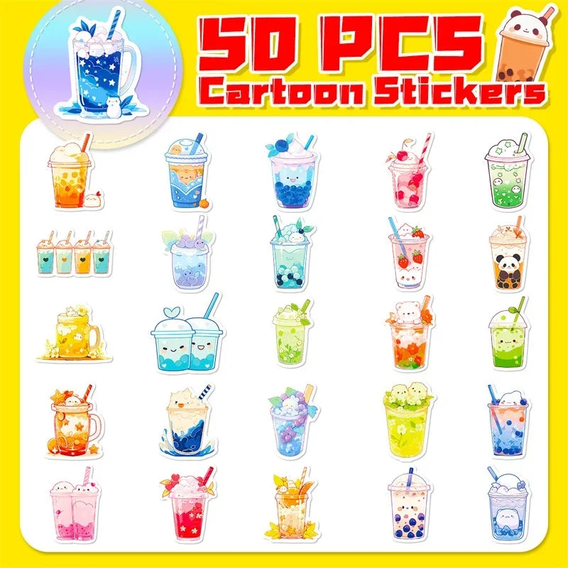 10/30/50PCS Panda Pearl Milk Tea PVC Sticker Aesthetic Children's Decoration Scrapbooking Stationery School Supplies for Kids