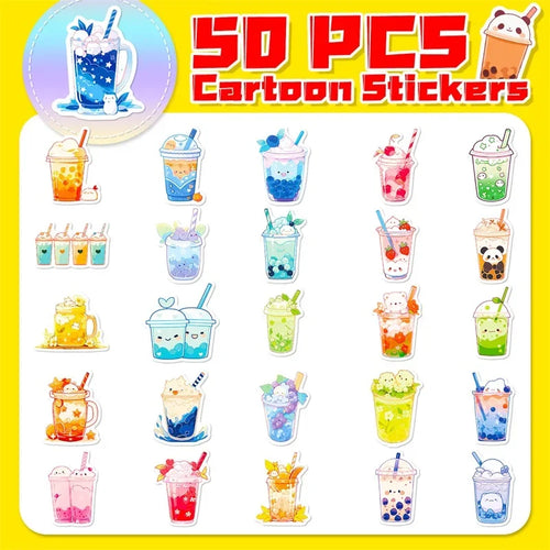 10/30/50PCS Panda Pearl Milk Tea PVC Sticker Aesthetic Children's Decoration Scrapbooking Stationery School Supplies for Kids