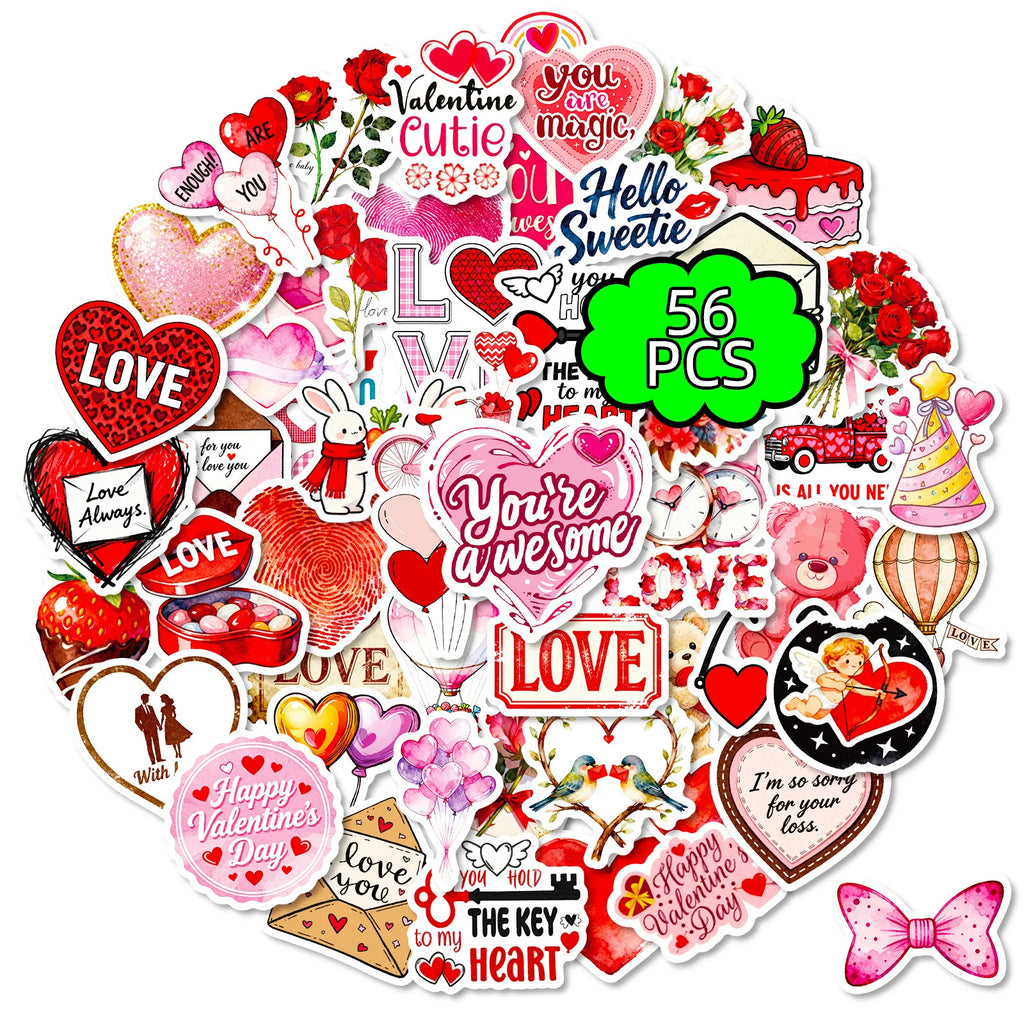 56/112Pcs Valentine's Day Red Stickers for Gift Box Case File Bag Lunch Box Helmet Drawer Fridge Wardrobe Reusable Decoration