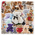 50-Pack Plush Teddy Bear Doodle Stickers Storage Box Tablets Phones Stationery Notebook Waterproof Decorative Sticker