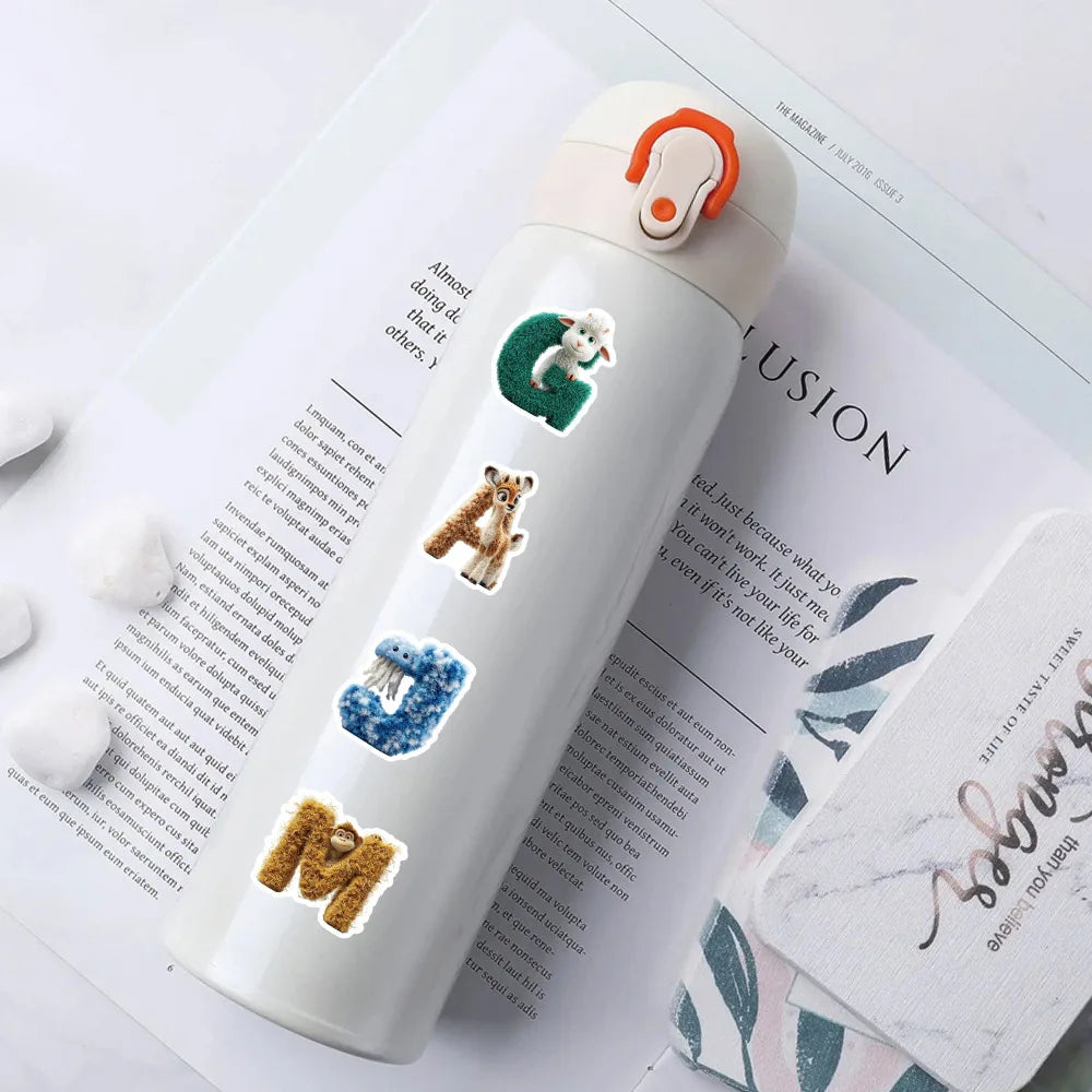 50-Pack Cartoon Animal Alphabet Graffiti Stickers DIY Phone Case Luggage Decoration Waterproof Student Stationery Stickers