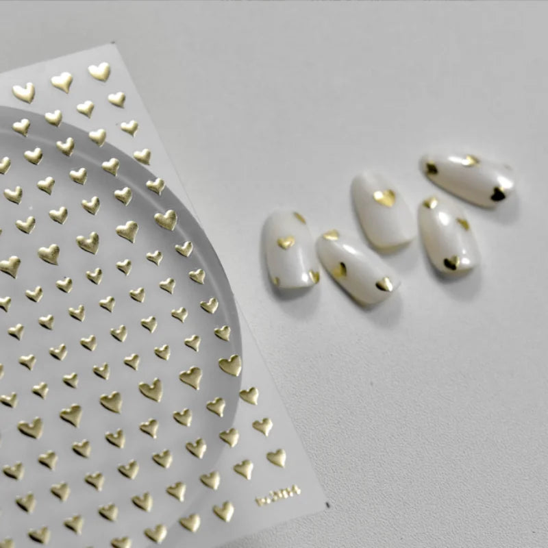 Gold Silver Love Heart Nail Art Accessories Stickers Laser Bronzing Love Self Adhesive Tranfer Slider 3D Nail Sticker DIY Decals