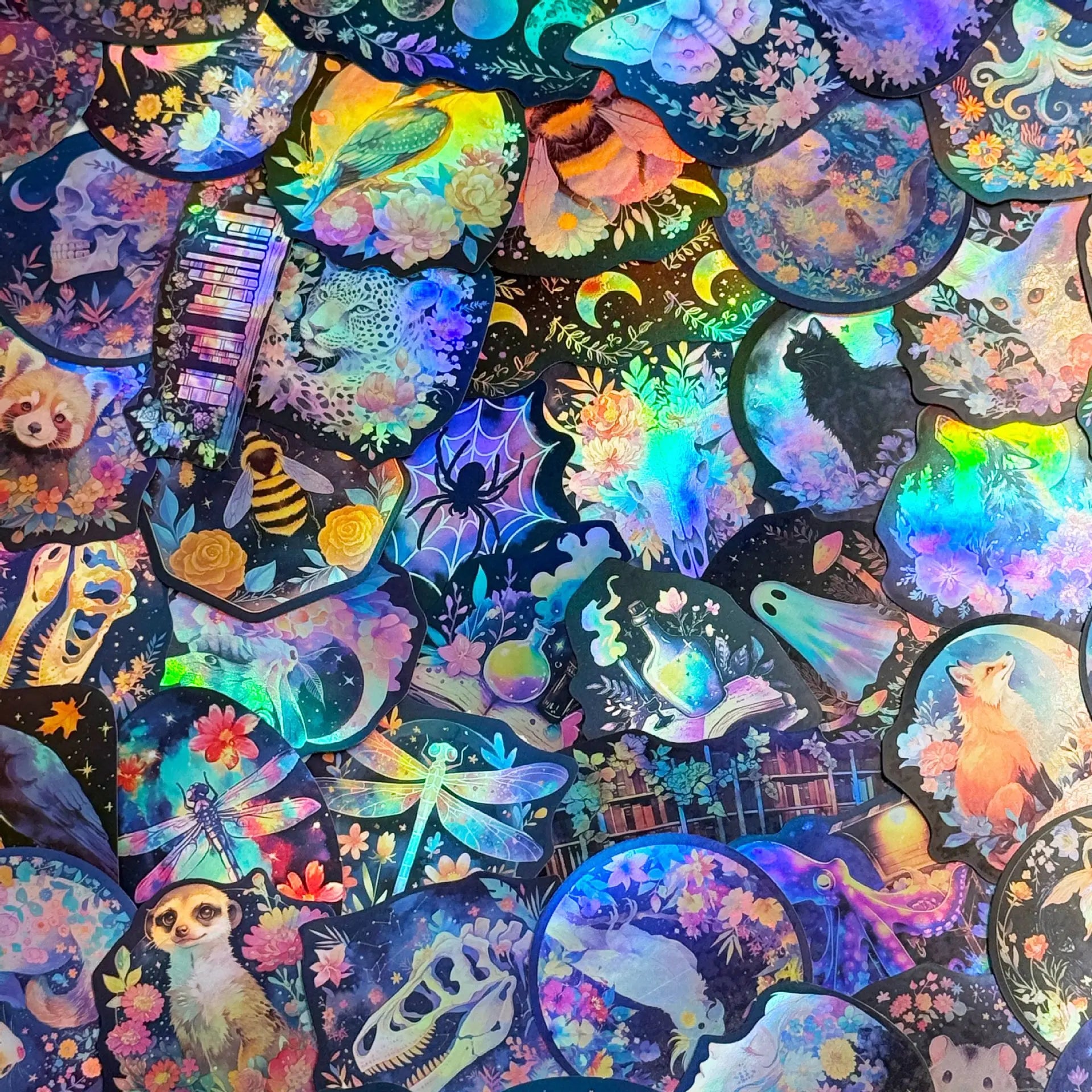 50PCS Cartoon Holographic  Laser Creative Biology Graffiti Stickers Decorative Guitar Notebook Luggage DIY Waterproof Stickers