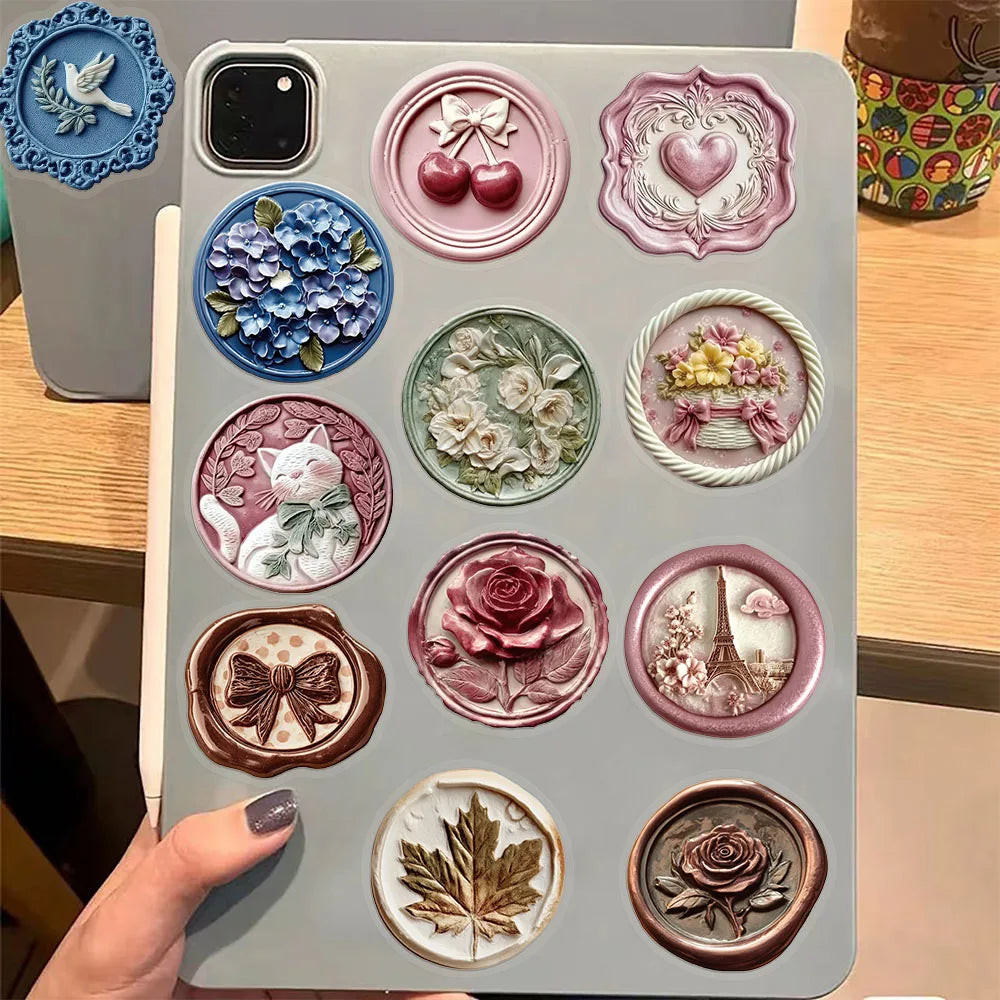 52PCS Creative Relief Printing Paint Series Sticker Pack PET Stickers DIY Phone Case Laptop Tablet Toy Stickers
