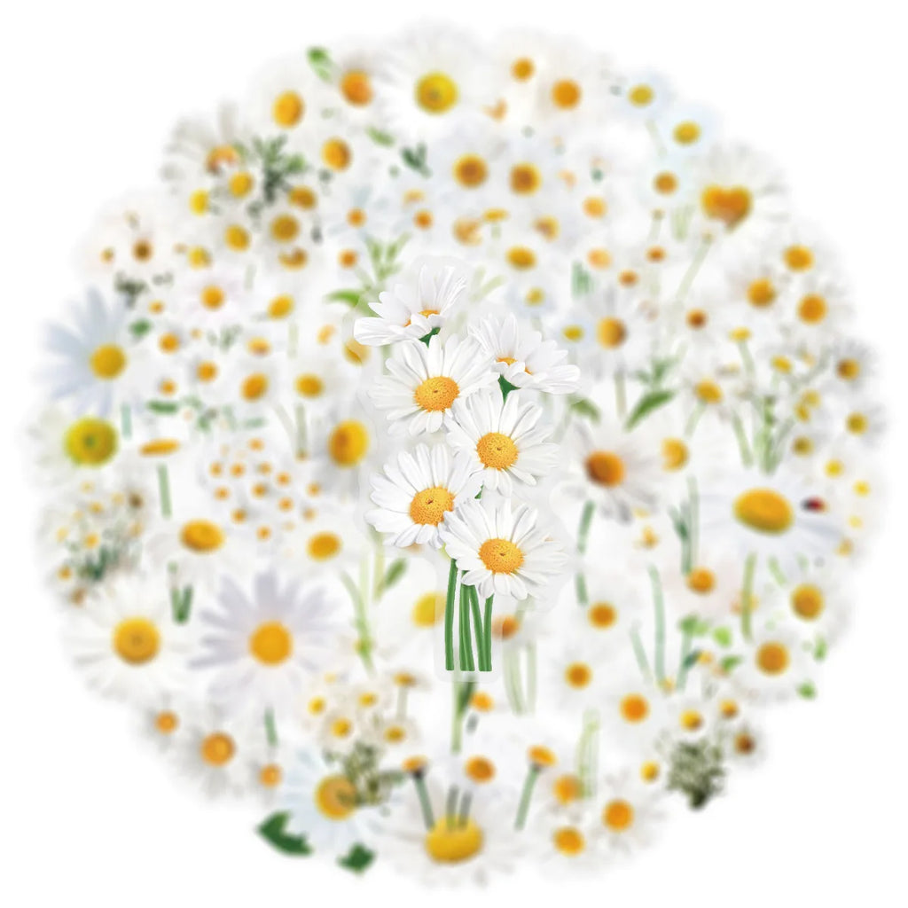 50PCS Transparent Daisy/Sunflower Stickers Decorative Guitar Notebook Waterproof PET Notebook Stationery Box Flower Stickers