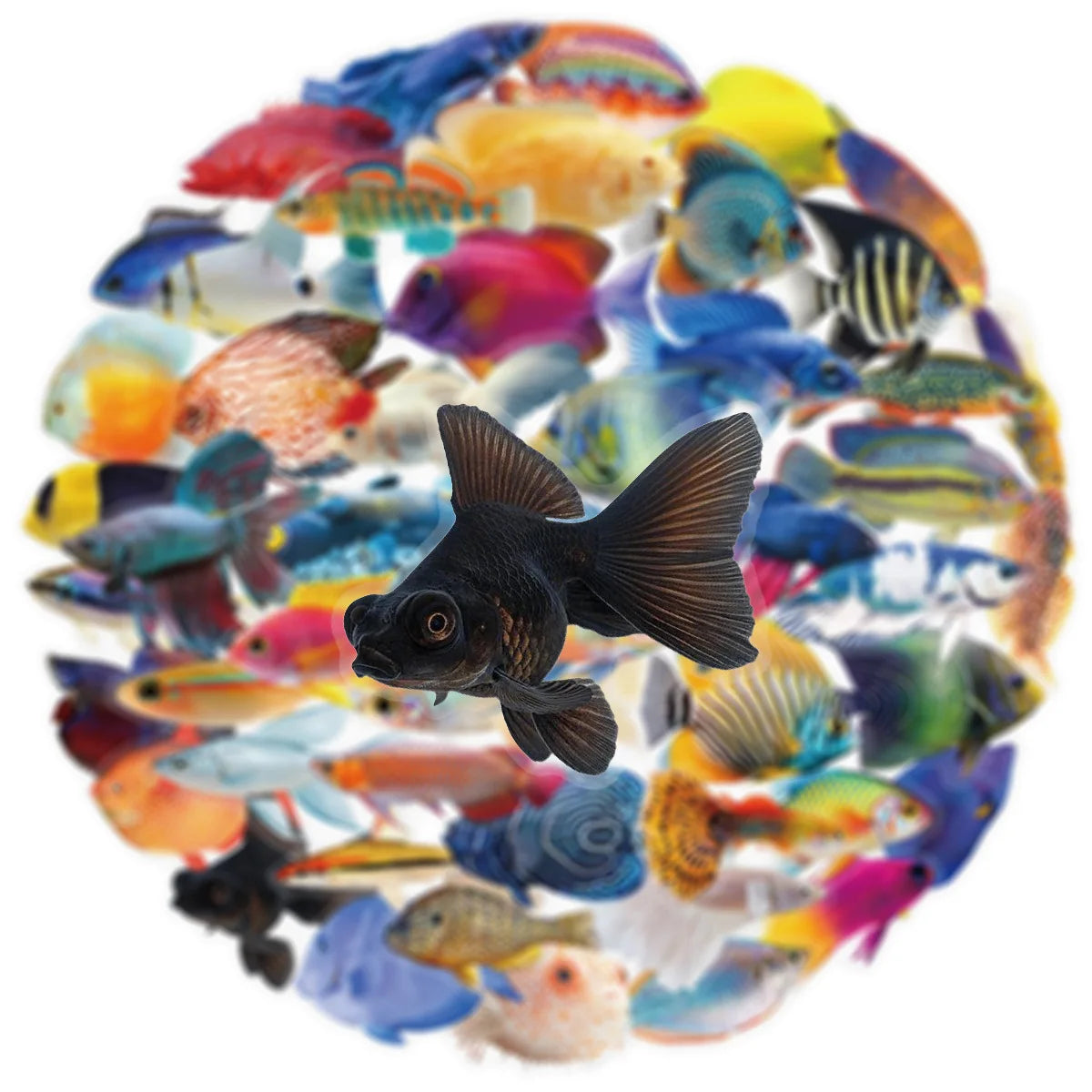 50PCS Transparent PET Fish Stickers Phone Luggage Water Cups Computer Office Stationery Decoration Waterproof Stickers