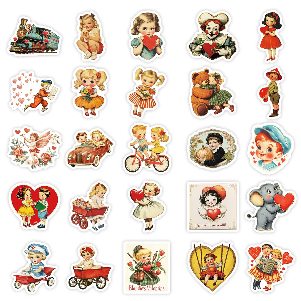 50PCS Retro Cartoon Account Stickers Cute Stickers Luggage Phone Water Cup Computer Decoration Waterproof Stationary Stickers