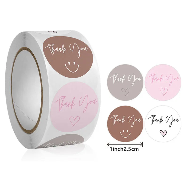 500Pcs/Roll Thank You Round Heart Stickers 2.5cm/1.0in DlY Decoration Label Perfect For Small Business Party Gift Seal Labels