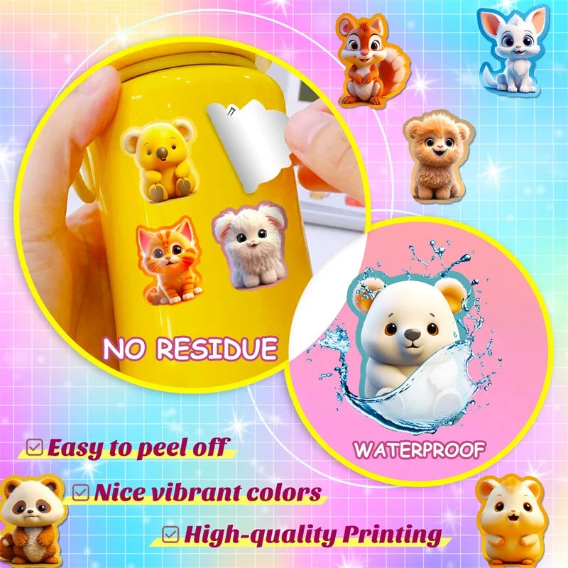 10/30/50PCS Cute 3D Cartoon Animal PVC Sticker Aesthetic Chidlren's Stationery Decoration Scrapbooking School Supplies for Kids