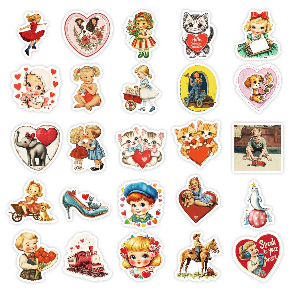 50PCS Retro Cartoon Account Stickers Cute Stickers Luggage Phone Water Cup Computer Decoration Waterproof Stationary Stickers