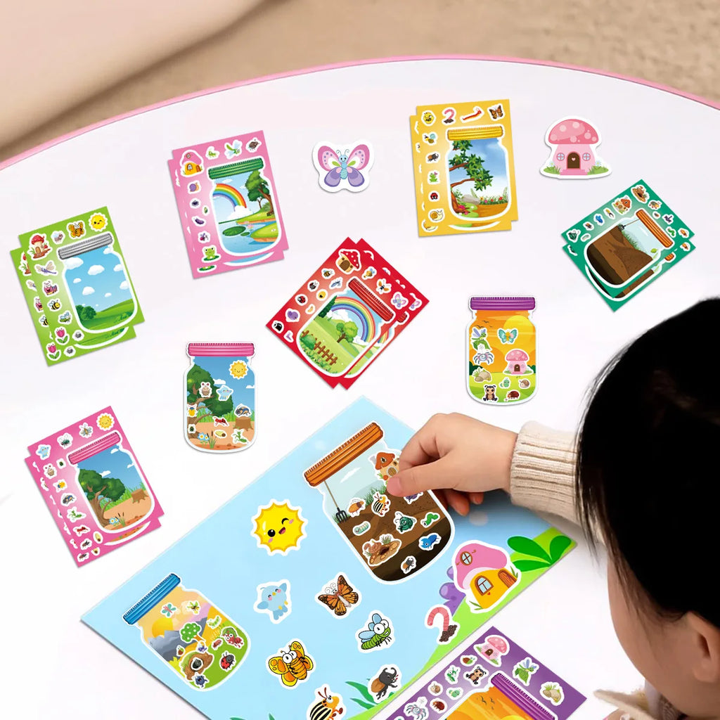 8/16PCS Cartoon Outdoor Bottle World Puzzle Stickers Animal Children Puzzle Fun Toys Landscape Stickers