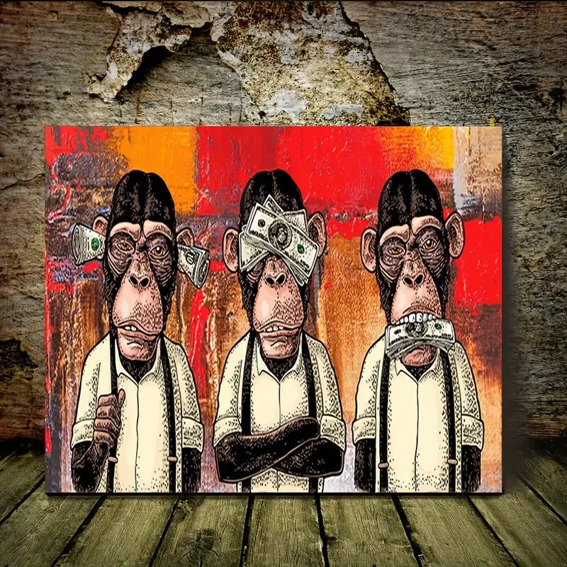 1pc Canvas Painting, Funny monkey wall art, Wall Art Prints With Frame, For Living Room & Bedroom, Home Decoration No Framed