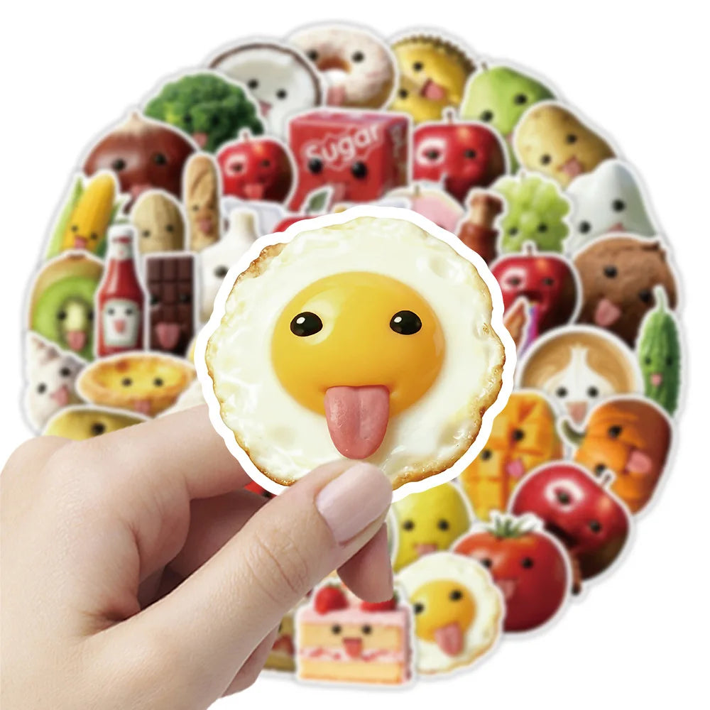 50-Pack Abstract Cartoon Fruit Food Stickers Funny Creative Decoration for Luggage Water Bottles Stationery Notebooks