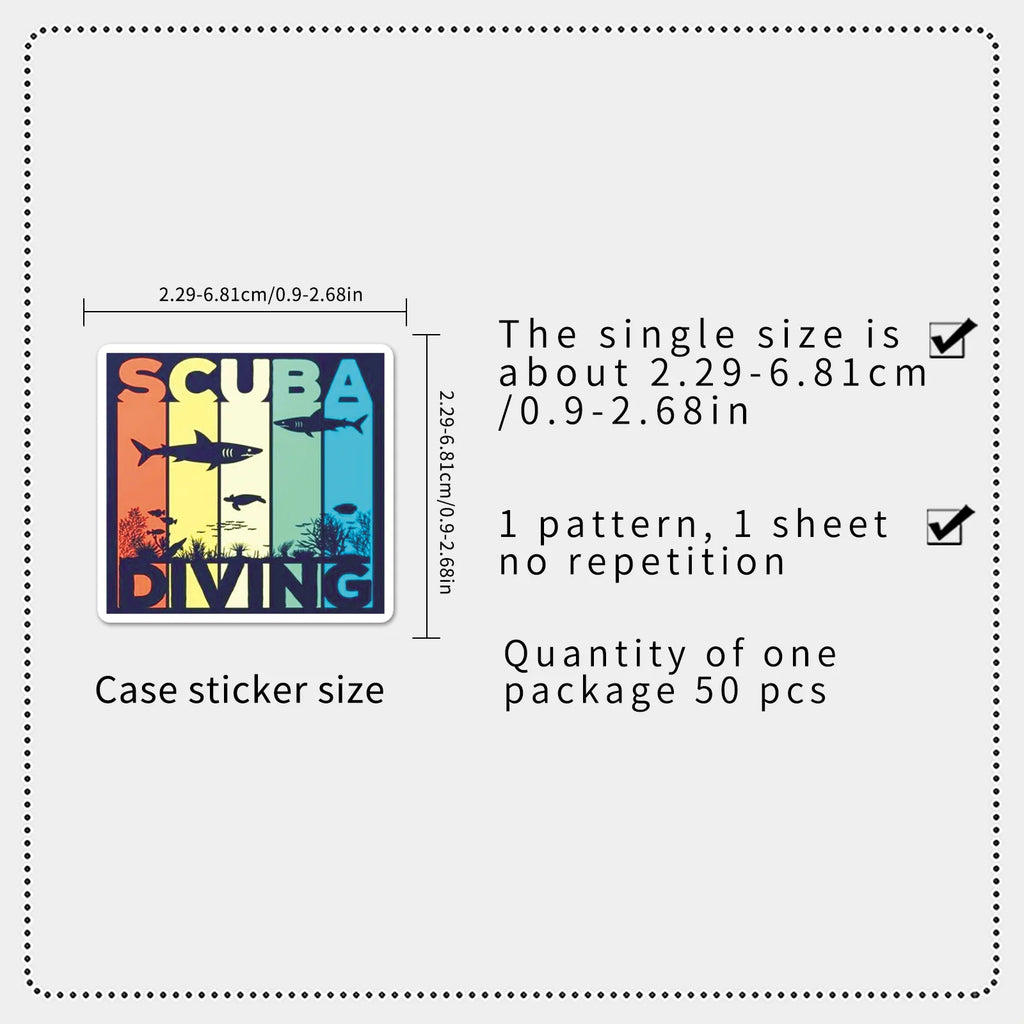 50-Pack Cartoon Diving Underwater Sports Graffiti Stickers Waterproof Decoration for Phone Luggage Fridge Notebook