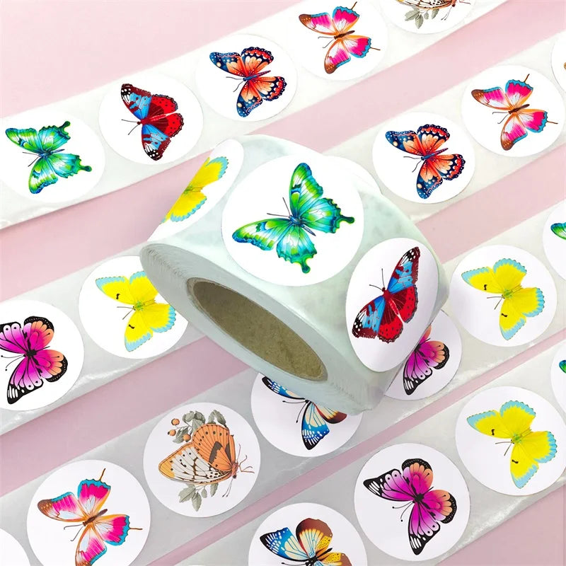 500PCS Cute Butterfly Sticky Paper Sticker Labels Thank You Sticker Sealing Stationery Supplies DIY Decoration Scrapbooking
