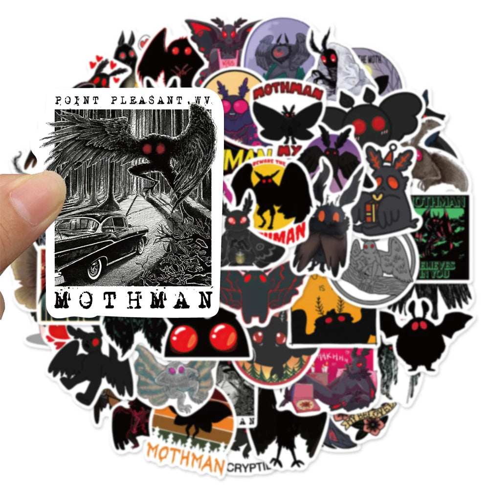 50PCS Black Mothman Fun Stickers Creative DIY Stickers Instructions Tags Tablet PC Decorative Toy Stickers