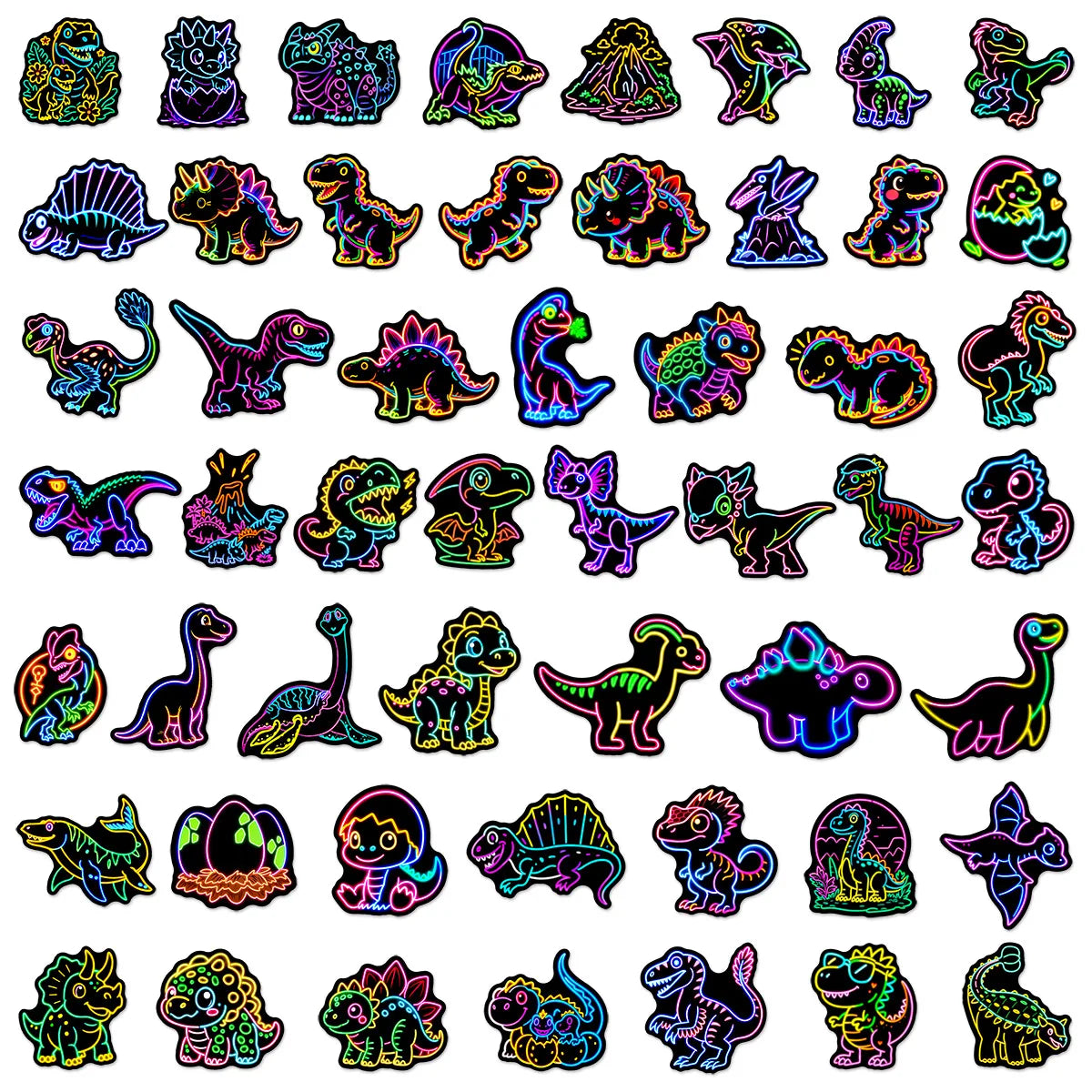 50/100PCS Q Edition Neon Dinosaur Graffiti Stickers Phone Handbooks Laptop Decorations Waterproof Stickers