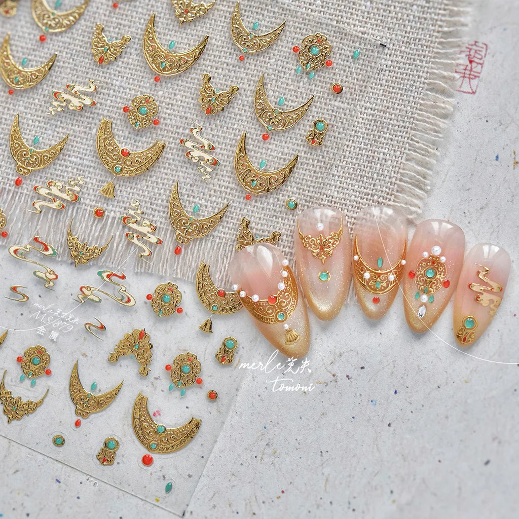 Chic Gold Auspicious Clouds Totem Nail Arts Stickers Self Adhesive Nail Decorations Stickers DIY Luxury Manicure Design Decals