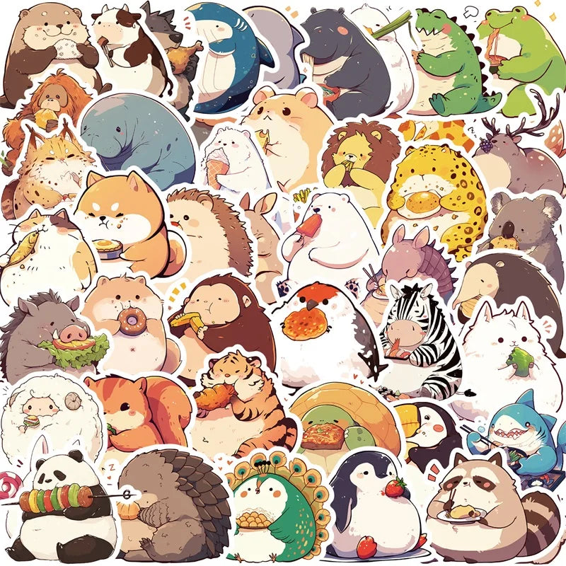 10/30/50PCS Animal Eating PVC Sticky Sticker Aesthetic Children's Korean Stationery DIY Decoration Scrapbooking School Supplies