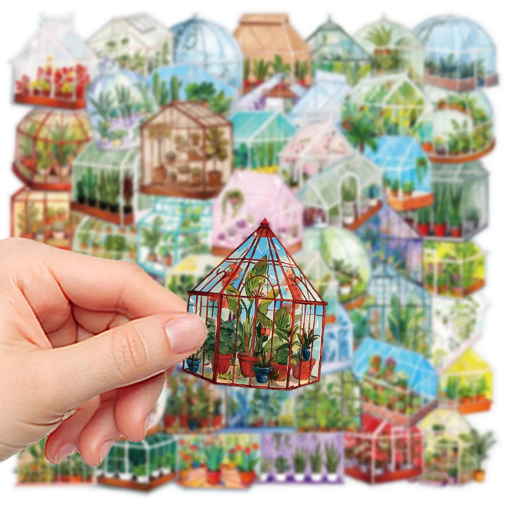 50-Pack Waterproof Transparent PET Flower Stickers for DIY Decoration Student Stationery Luggage Phone Cute Garden Theme