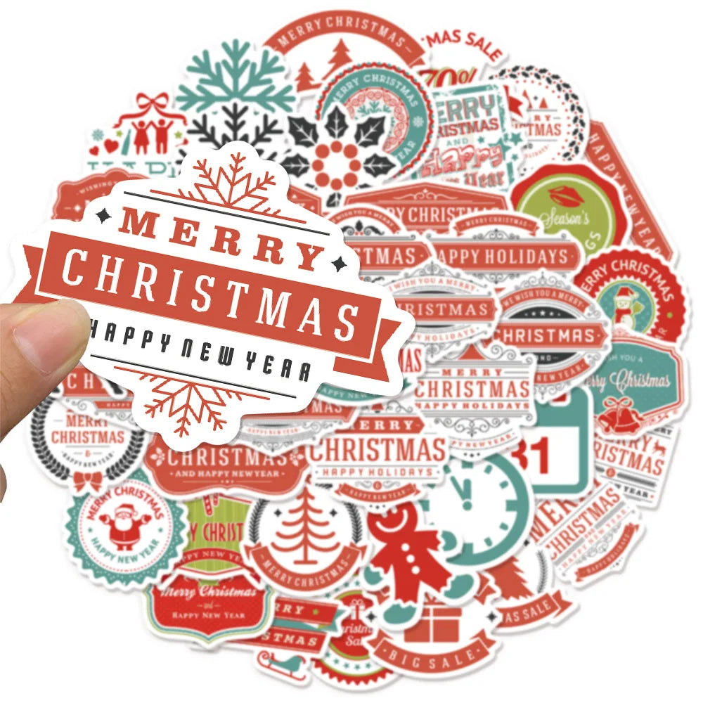 45PCS Christmas Window Flower Series Stickers Cartoon Creative Decorative Stickers Toy DIY Computer Guitar Waterproof Stickers