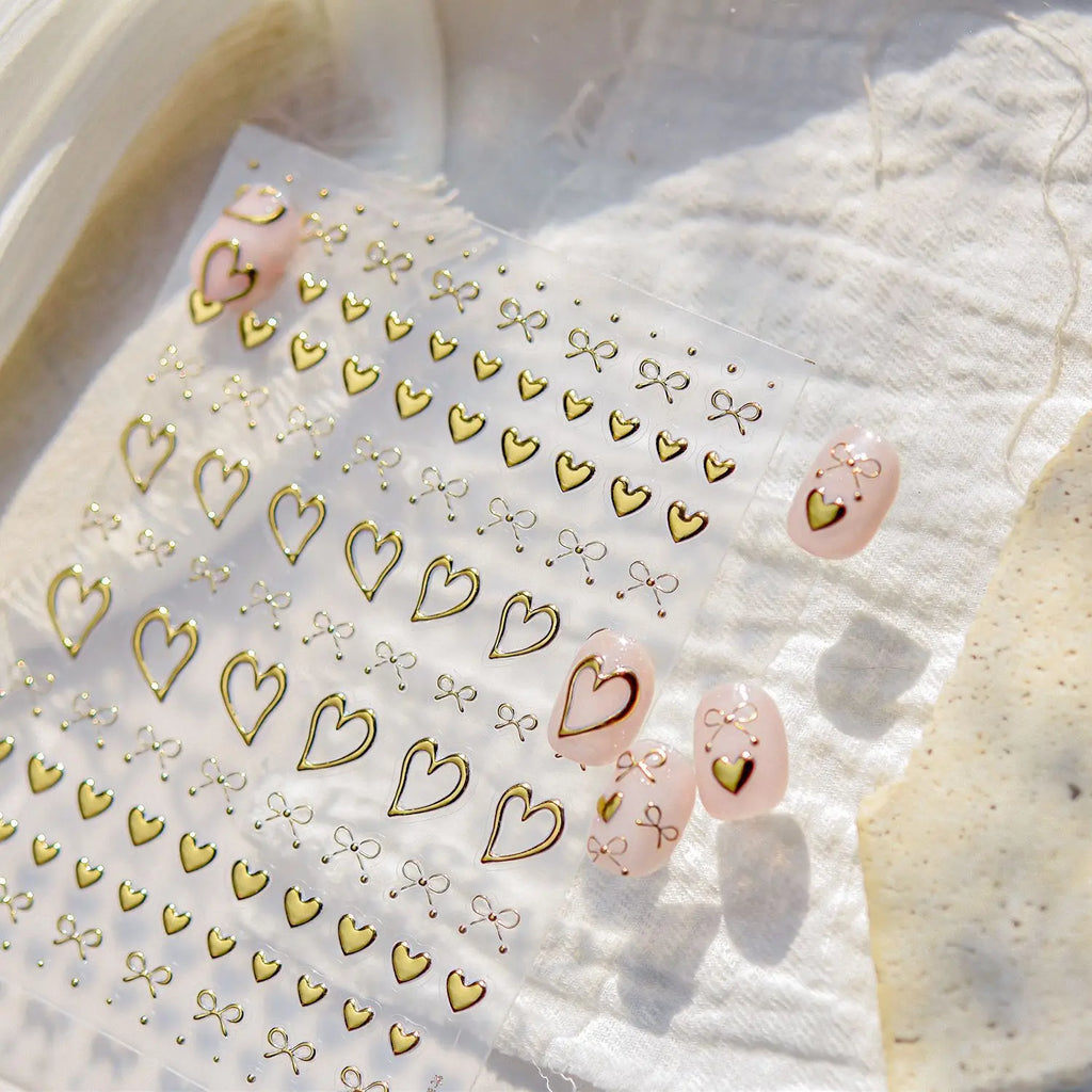 1pcs Gold Silver Metal Nail Stickers Irregular Bows Heart-shaped Back Glue Nails Accessories Stickers DIY Manicure Decorations