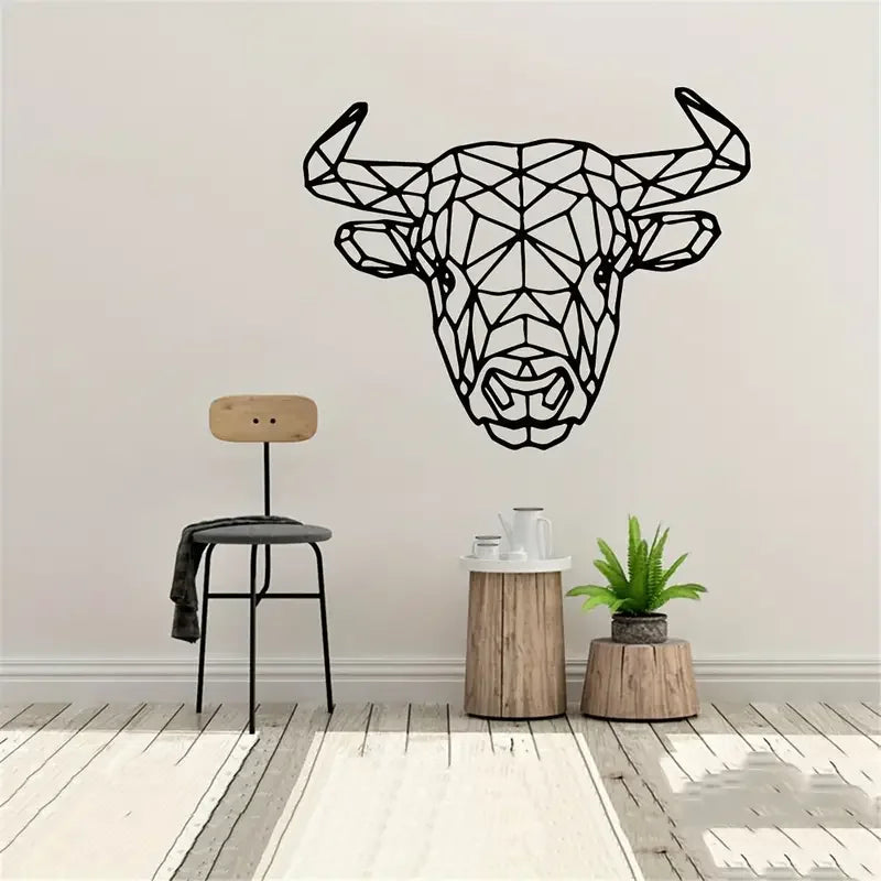 1pc Artistic Vinyl Wall Decal, Geometric Bull Animal Silhouette Mural, Wall Art Sticker For Bedroom, Entryway, Living Room, Offi