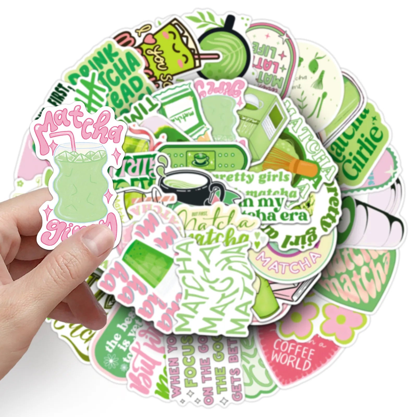 50-Pack Green Matcha Motivational Aesthetic Stickers Waterproof Decorations for Phone Case Water Bottle Stationery Notebook