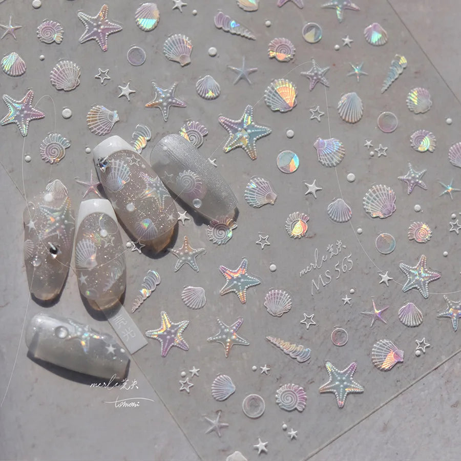Shell Light Nail Stickers Ice Transparent Summer Beach Ocean Shell Starfish Stars Bubble Nail 3D Decorations Nail Art Stickers