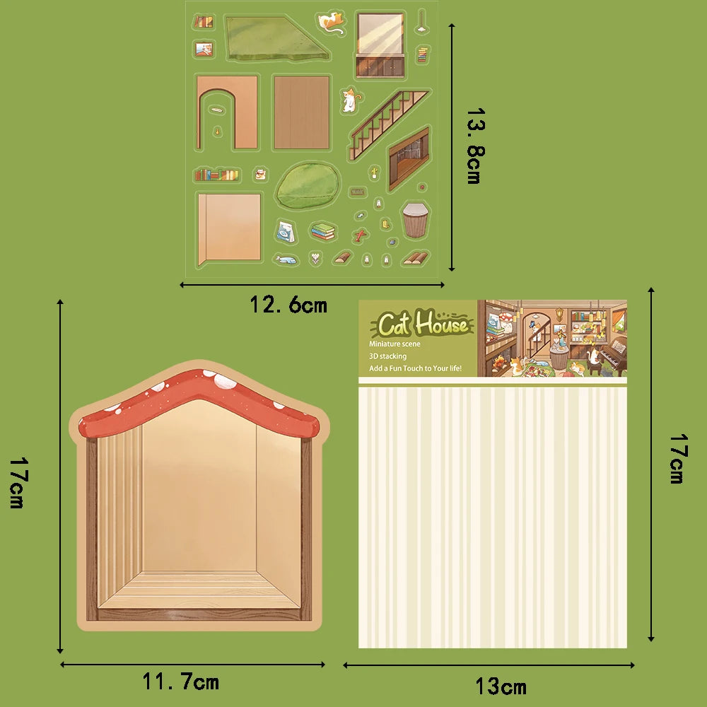 2PCS Notebook Cartoon Cat House Landscape Creation Sticker Aesthetic Scrapbook Suitcase Coffee Stationery Bumper Paper Stickers