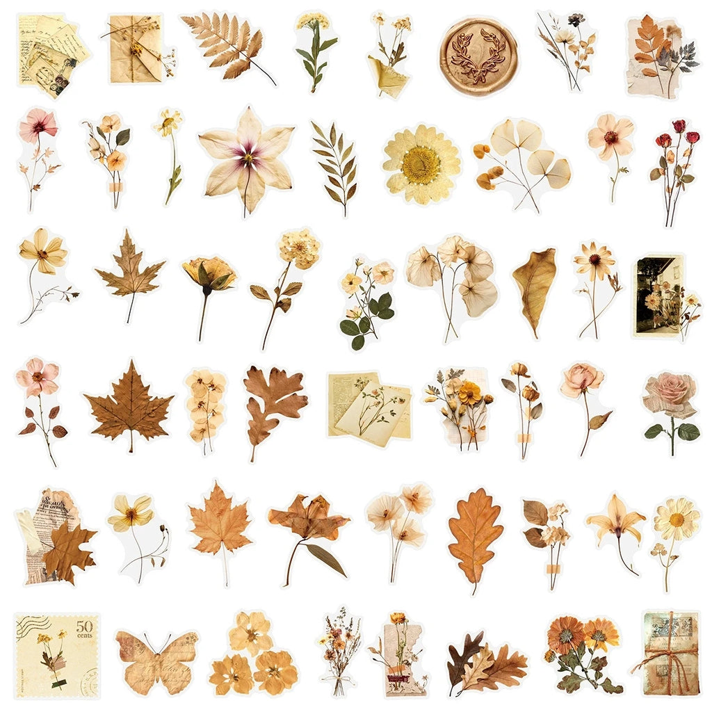 50PCS Transparent PET Flower Lea f& FLower Gift Sticker Pack Stickers Phone Case Water Cup Guitar Tablet Luggage Stickers