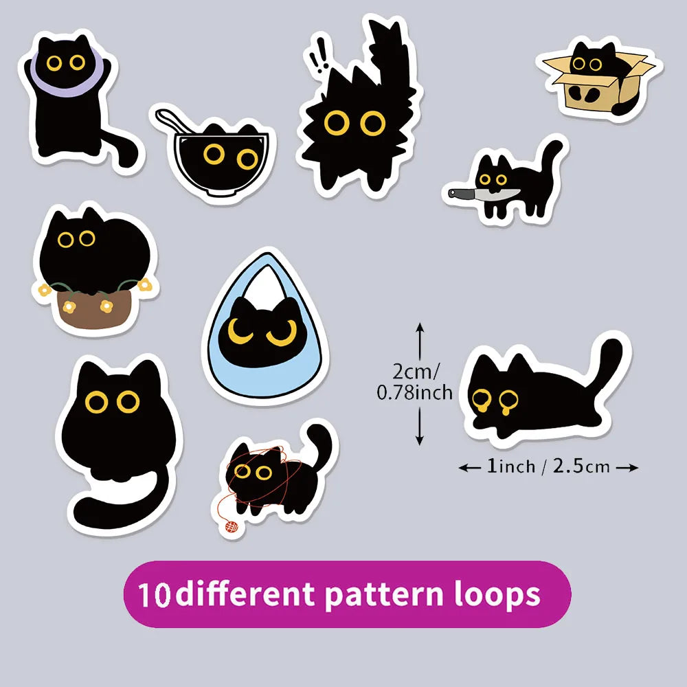 500PCS Cute Creative Black Cat Roll Stickers Small Pattern Decoration DIY Luggage Tablet Skateboarding Water Cup Toy Stickers