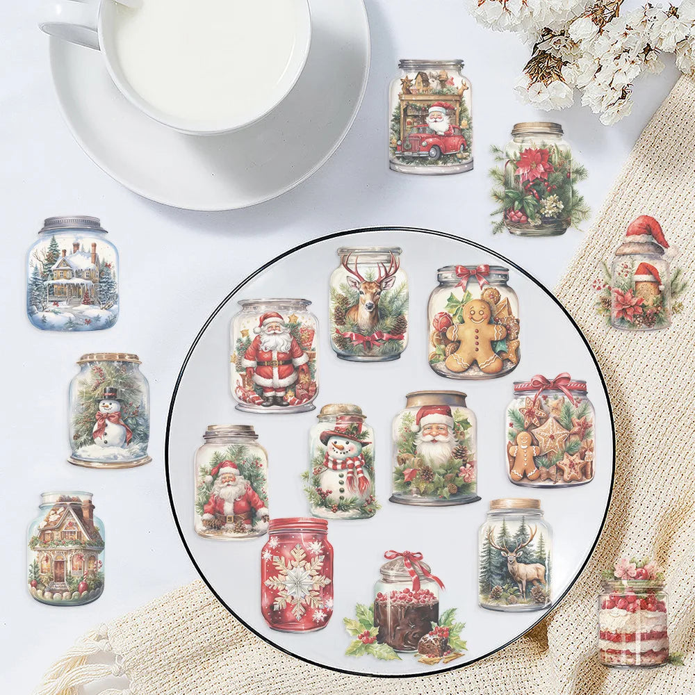 50 Pcs Cartoon Christmas Bottle Sticker Pack Waterproof Transparent PET Party Material Decoration Guitar Notebook