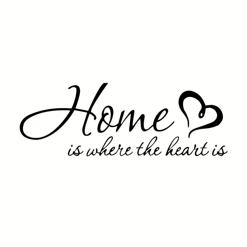 Home Is Where The Heart Is" Engraved Black Vinyl Quote Wall Decal - Contemporary Cartoon Style, Matte Finish for Living Room & B