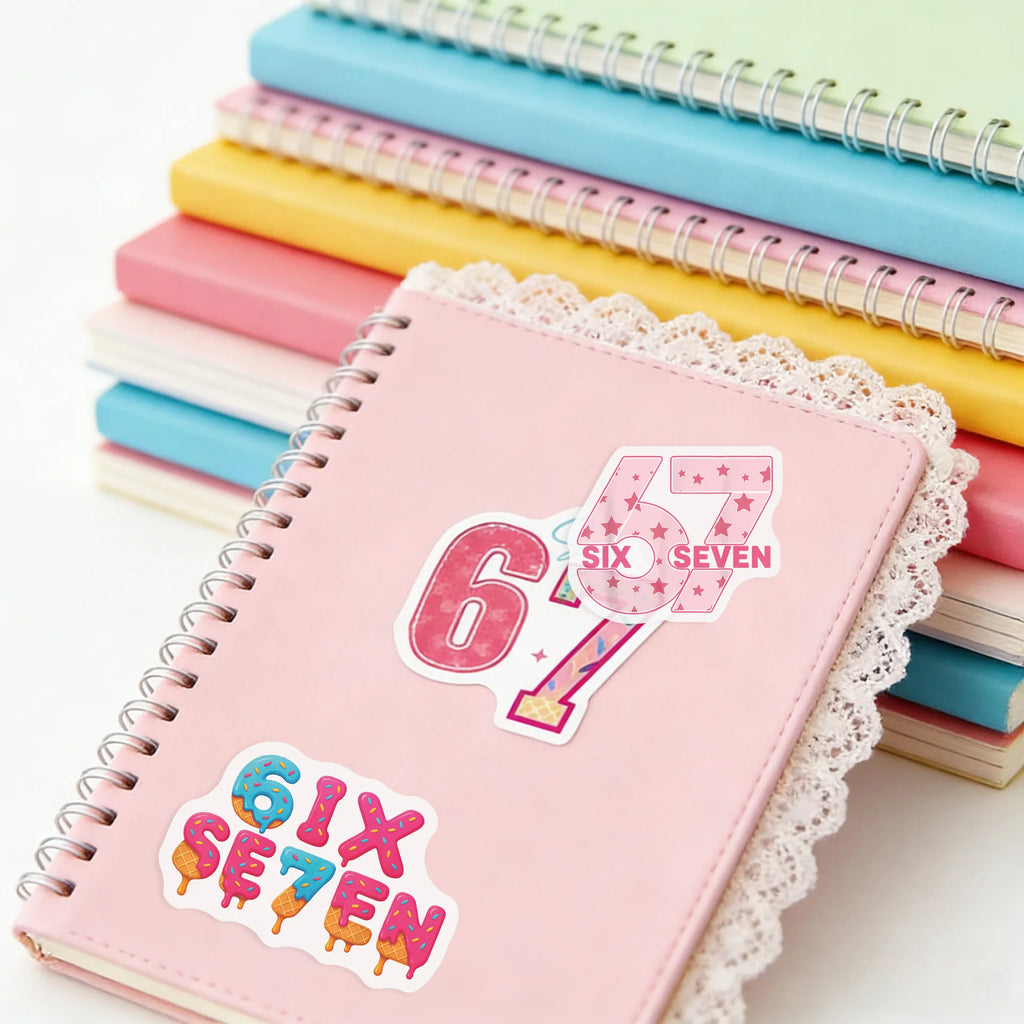 50/100Pcs Cartoon Number 67 Aesthetic Doodle Stickers, School Supplies Stationery Decal Notebook Phone Fridge Waterproof Sticker