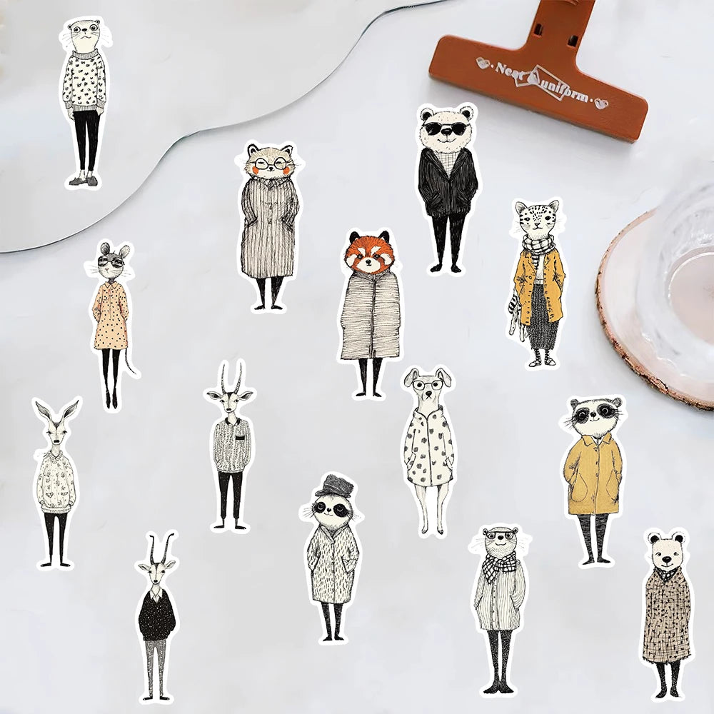 50PCS Retro Fashion Animal Clip Art Stickers Cartoon Landscape Gift Luggage Art Picture Cafe Laptop Skateboard Adhesive Stickers