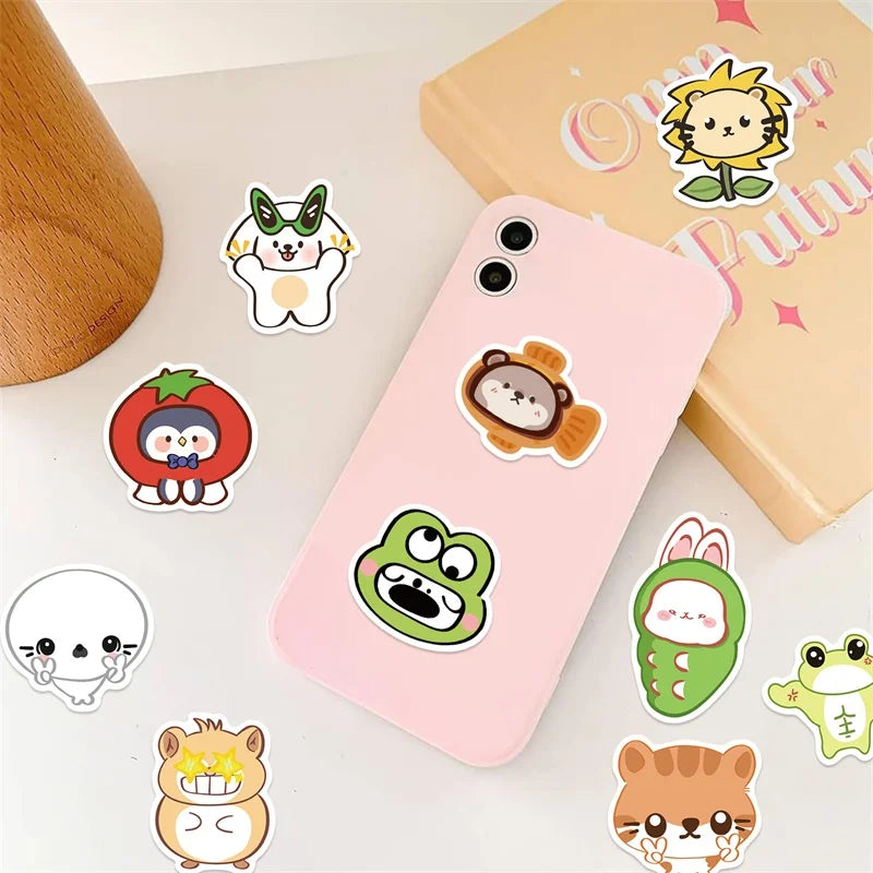 10/30/50PCS Kawaii Strange Animals PVC Sticky Sticker Aesthetic Stationery DIY Colorful Decoration Scrapbooking School Supplies