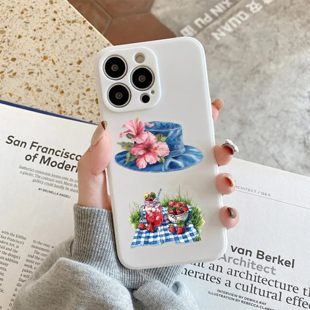 50PCS Summer Beach Blue Cartoon Decorative Stickers DIY Graffiti Skateboard Phone Case Tablet Decorative Toy Stickers