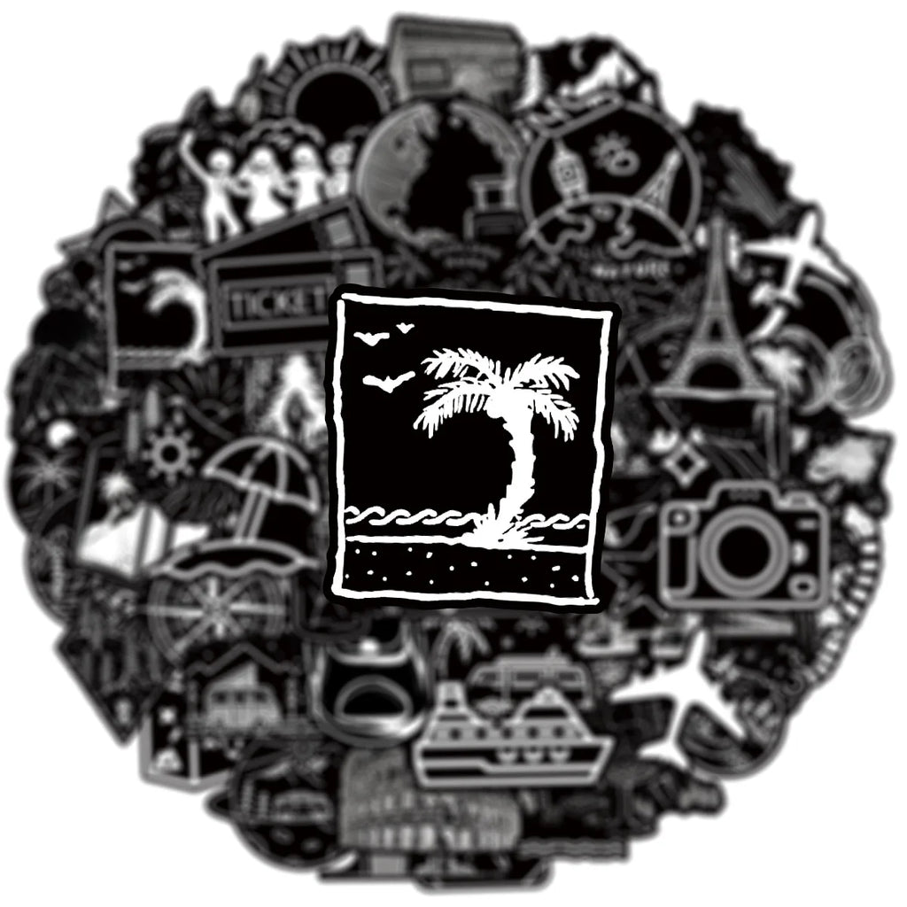 50PCS Black & White Outdoor Travel Cool Graffiti Stickers Decorative Phone Tablets Luggage Waterproof Sticker