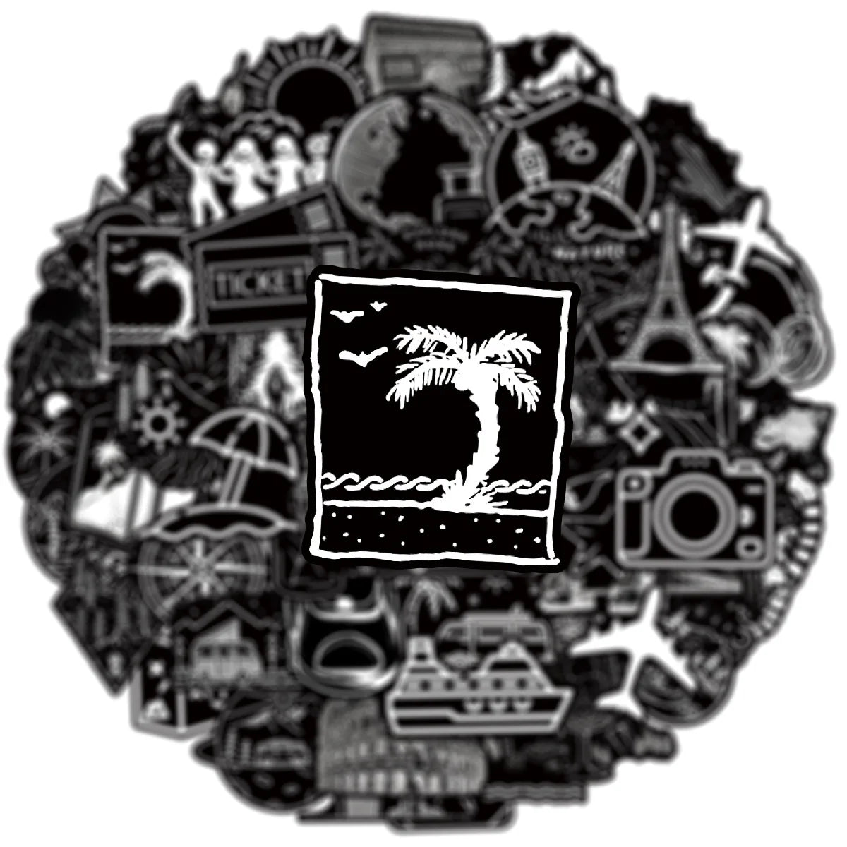 50PCS Black & White Outdoor Travel Cool Graffiti Stickers Decorative Phone Tablets Luggage Waterproof Sticker